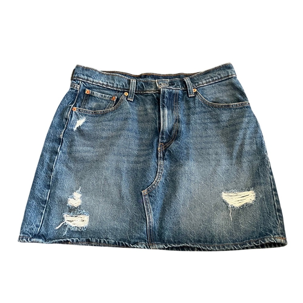 Levi's Women Distressed Denim Mini Skirt 31 Blue Cotton Casual Summer Western